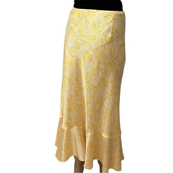 Cinq A Sept Midi Skirt Valencia Ruffle Yellow White Satin Dainty Size 8 Mediun - Picture 2 of 6